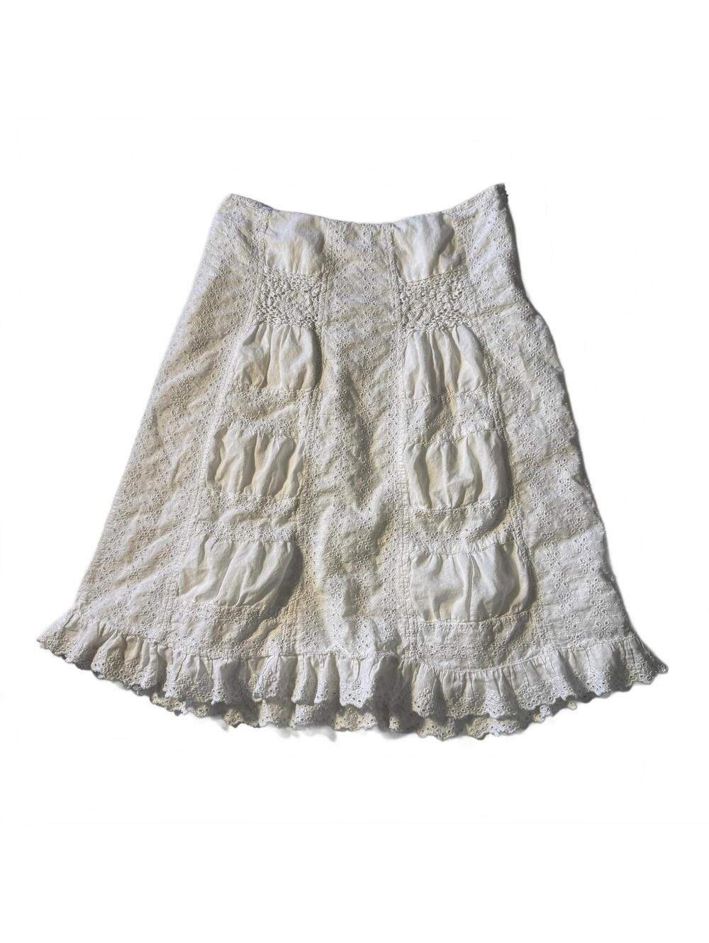 Harold's White Cotton Eyelet Lace Skirt Ruffle Hem Cottagecore Boho Sz 10